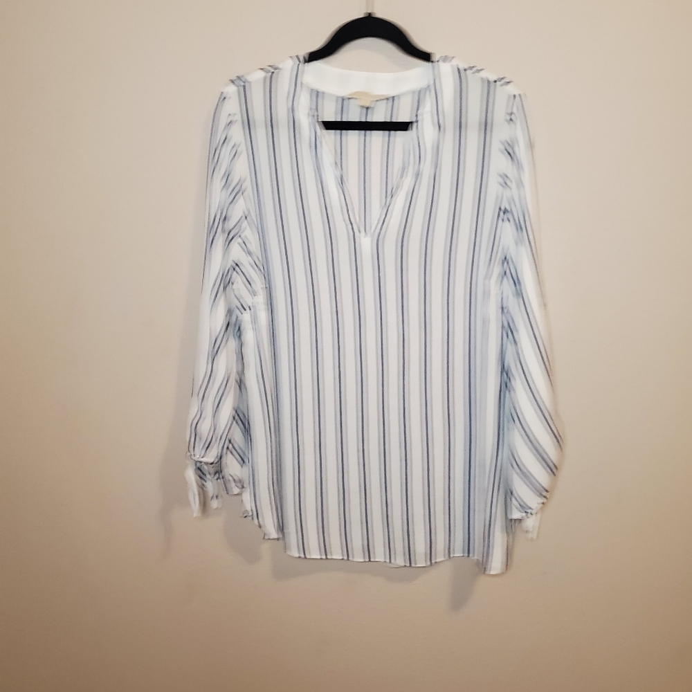 MICHAEL Michael Kors White Blouse with Navy Stripe - Picture 2 of 8